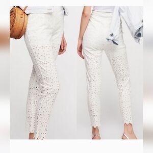 Free People Cream Eyelet Cropped Pants Sz 4